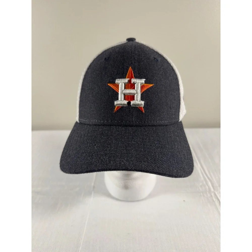 New Era Houston Astros 39THIRTY Stretch Fit Hat Navy Blue White Mesh Mens M/L